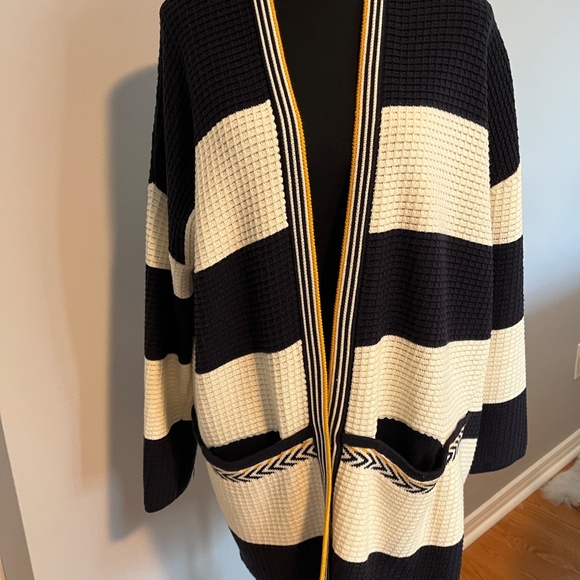 Striped Black and Cream Women's open style cardigan . - Picture 2 of 10